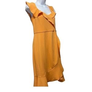 Laundry Shelli Segal Faux Wrap Ruffle Hem Mustard Yellow Fairy Y2K Dress 8 NWT